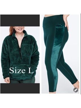 VS PINK SHERPA TEDDY HALF ZIP & LEGGING OUTFIT SET/ LARGE L NWT
